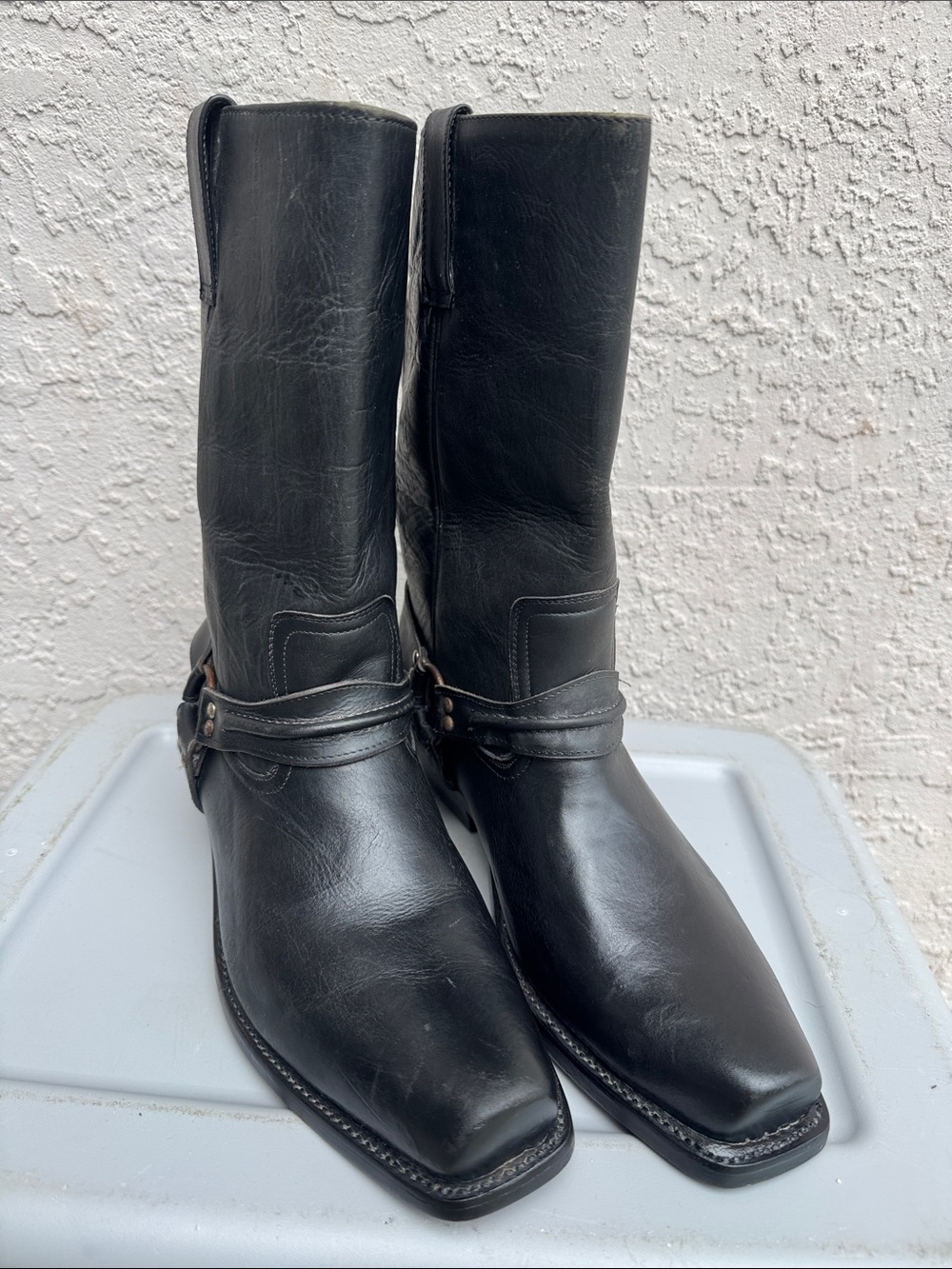 New Way Hand Craft Western Men's Black Leather Harness Boots
